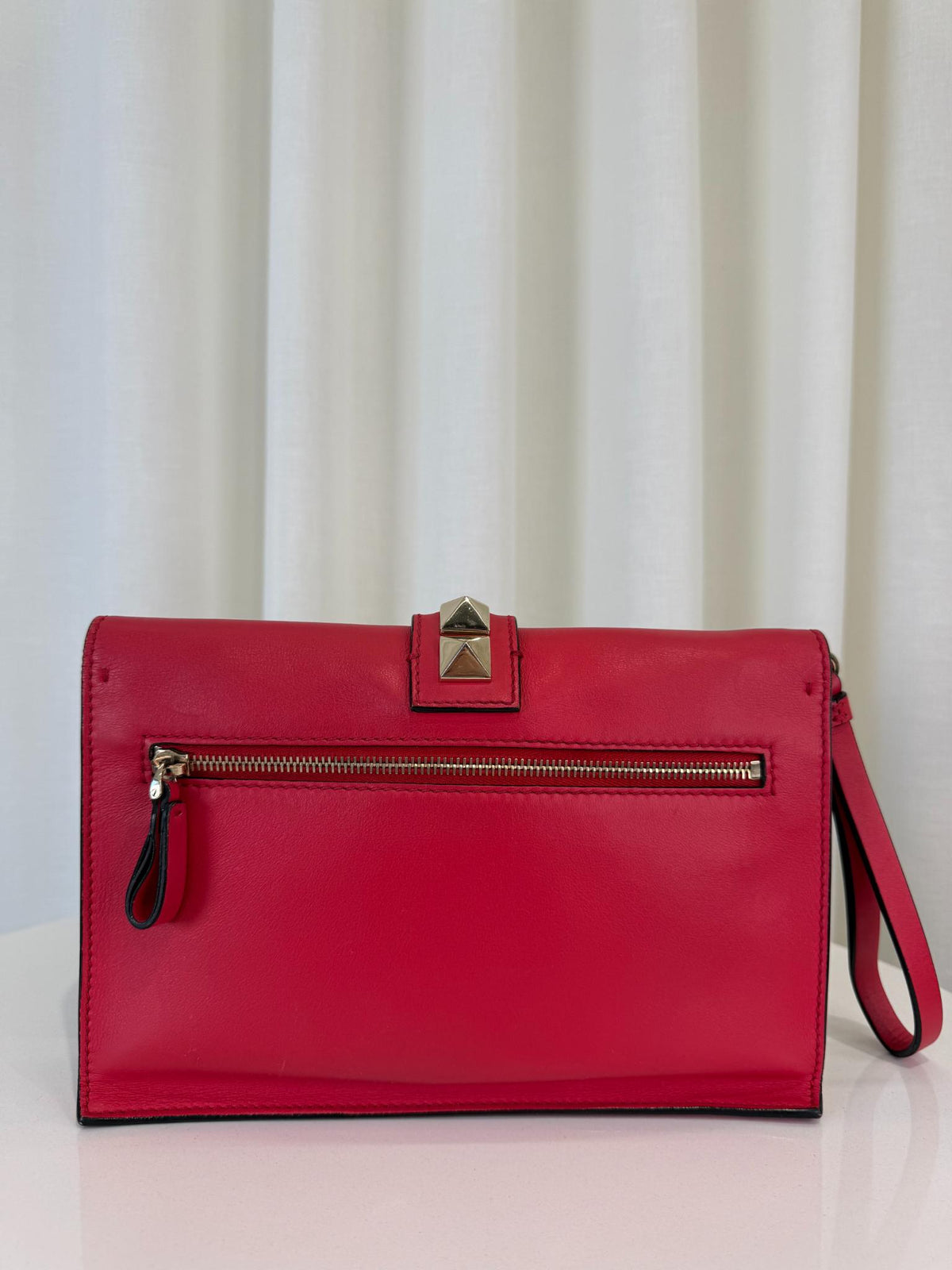 Valentino Garavani Pink Lipstick Rockstud Glam Lock Wristlet Clutch