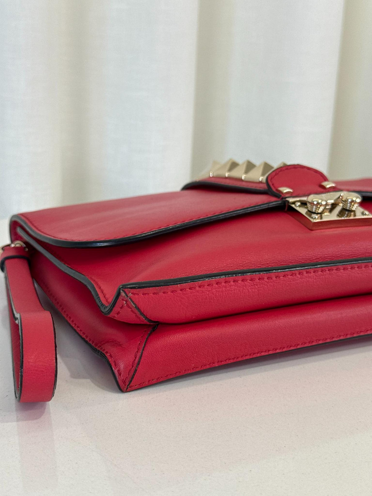 Valentino Garavani Pink Lipstick Rockstud Glam Lock Wristlet Clutch