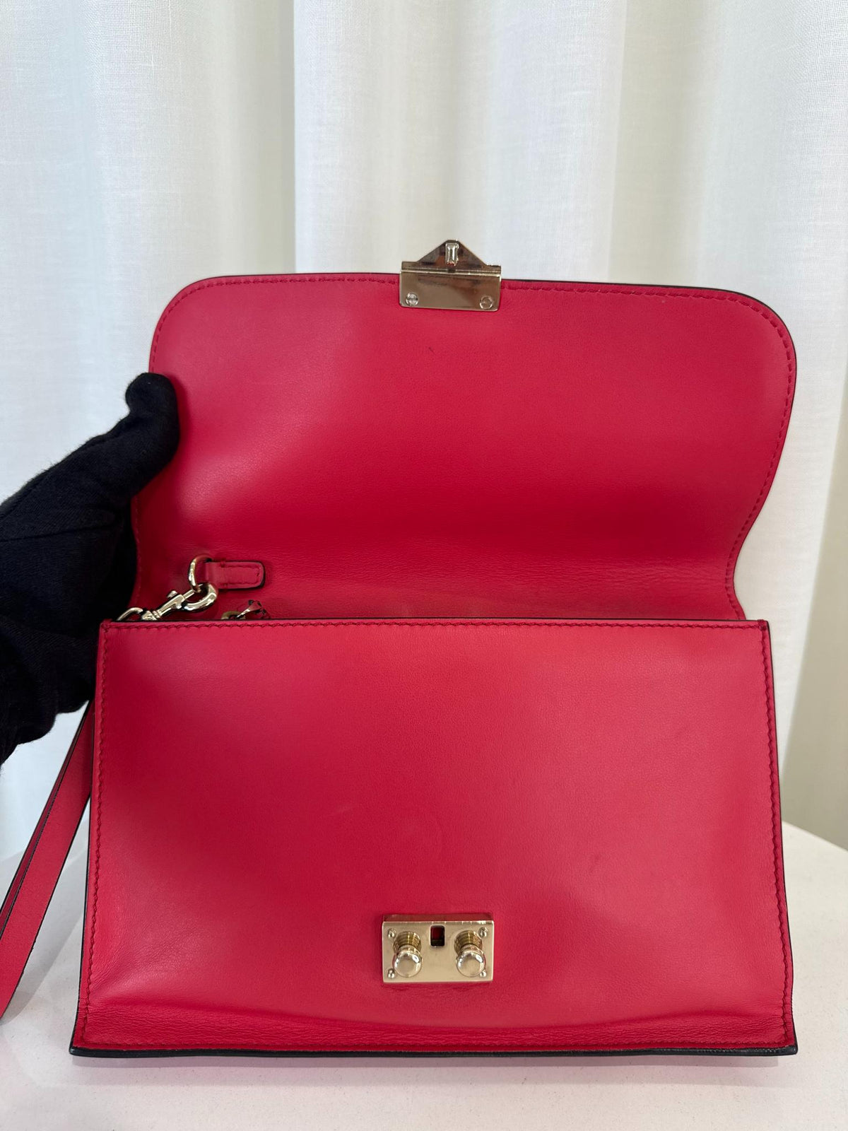 Valentino Garavani Pink Lipstick Rockstud Glam Lock Wristlet Clutch