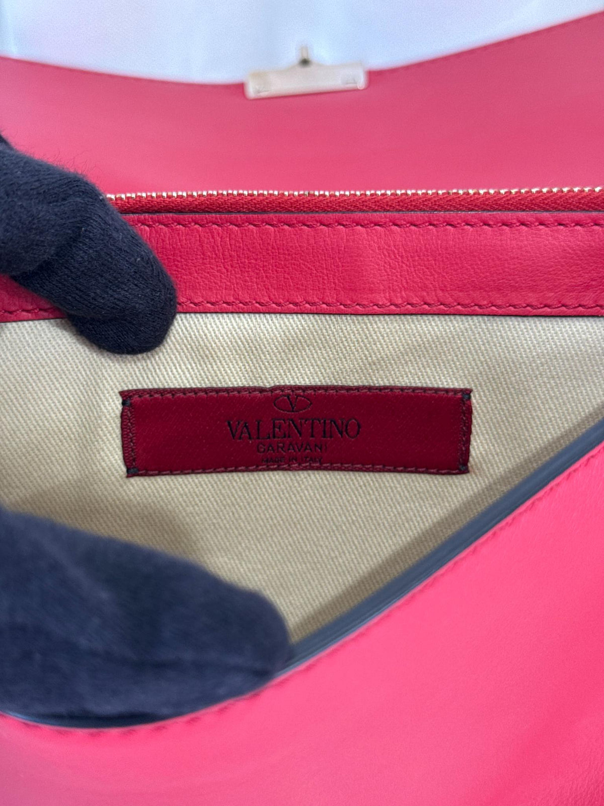 Valentino Garavani Pink Lipstick Rockstud Glam Lock Wristlet Clutch