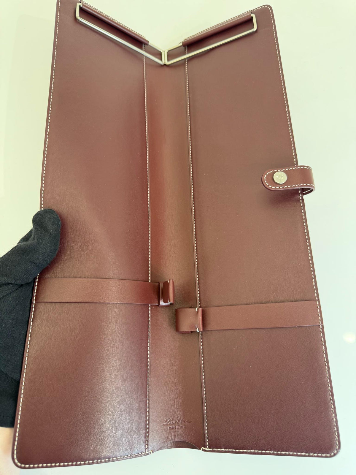 Loro Piana Guardaroba Tie Holder Calfskin Oxblood/Antique Silver