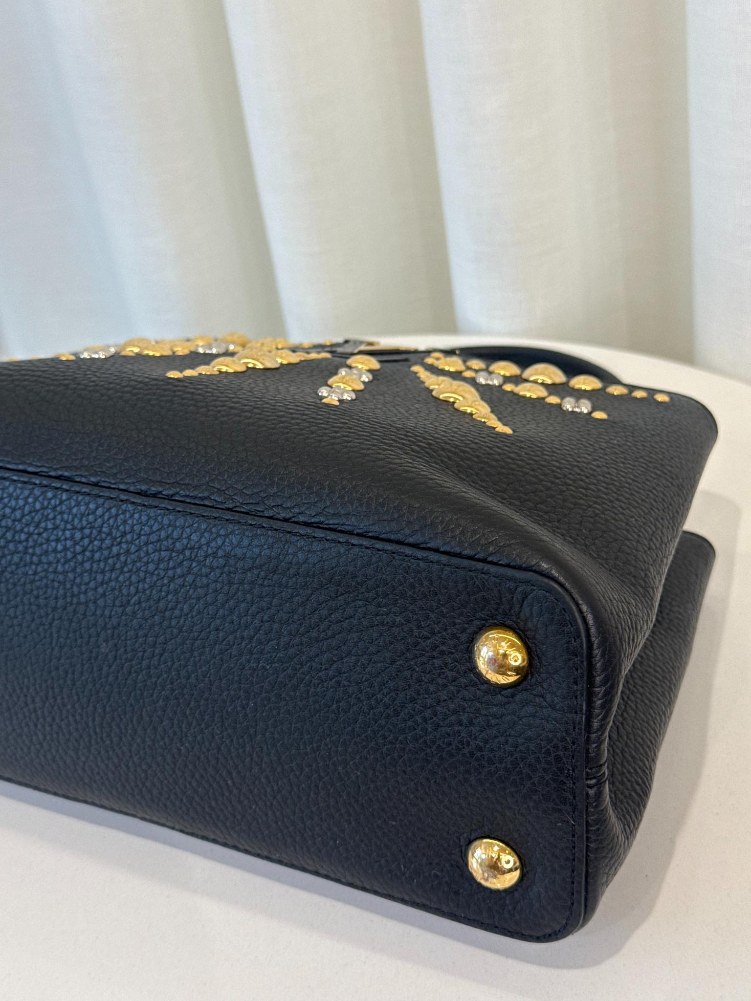 Louis Vuitton Limited Edition Studded Sol Capucines PM Black Taulliron