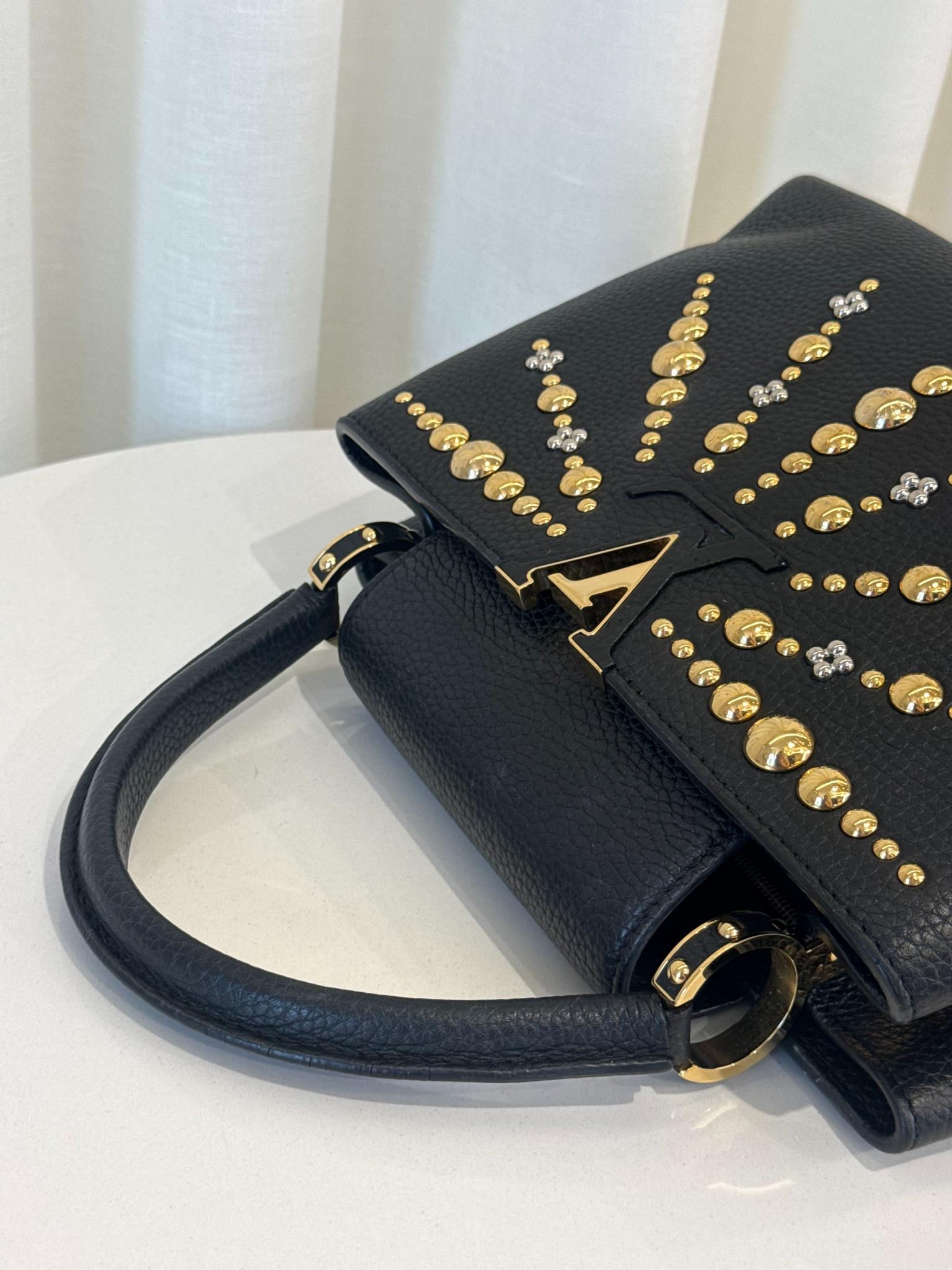 Louis Vuitton Limited Edition Studded Sol Capucines PM Black Taulliron