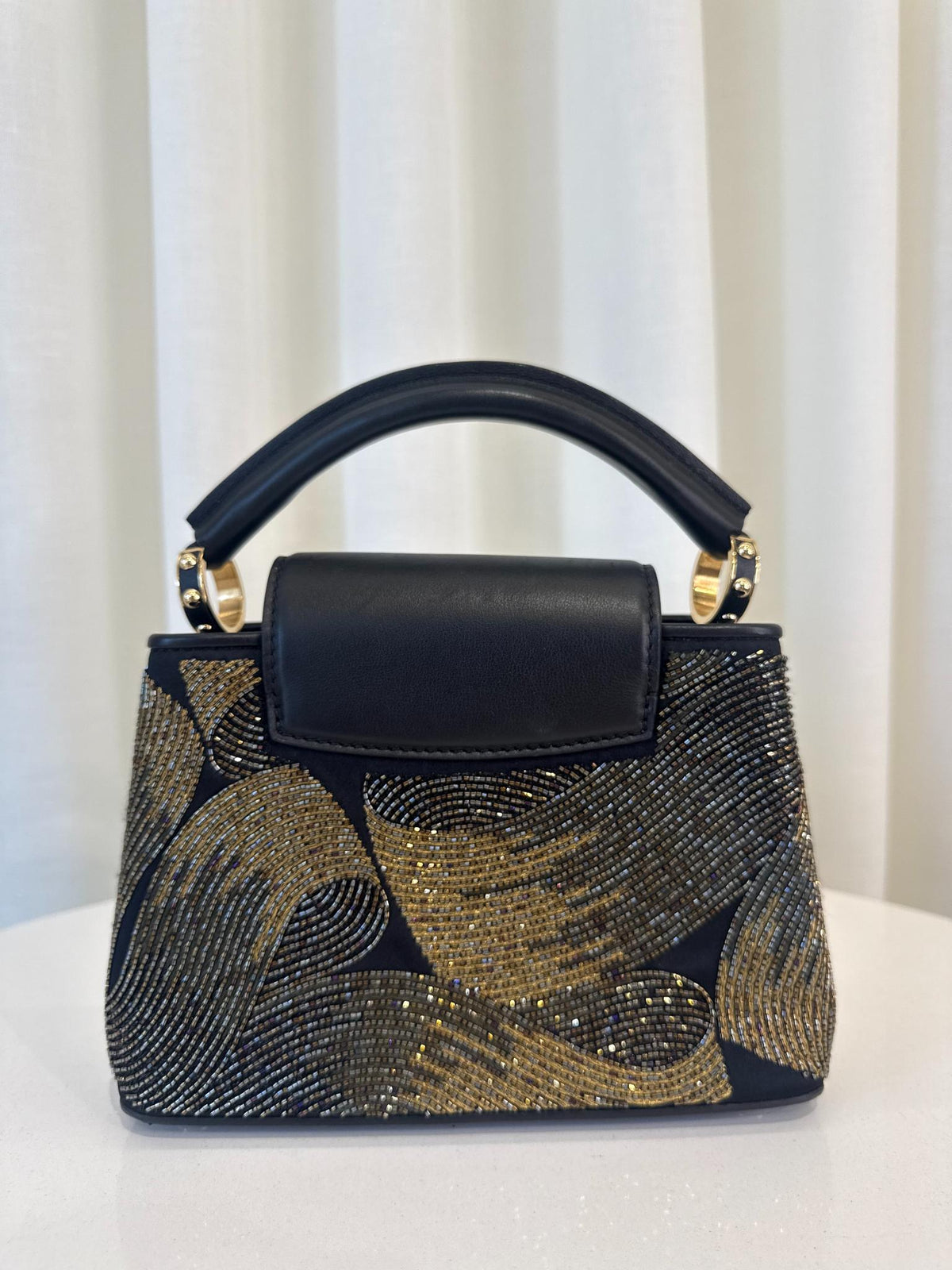 Louis Vuitton Exclusive Cruella Black/Gold Beaded Satin Mini Capucines