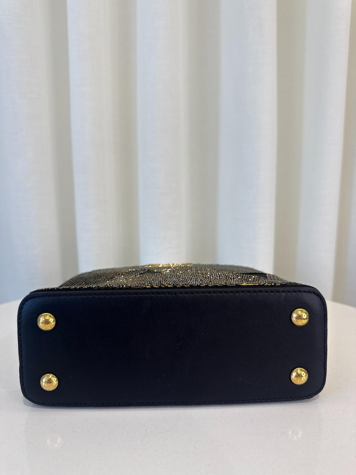 Louis Vuitton Exclusive Cruella Black/Gold Beaded Satin Mini Capucines