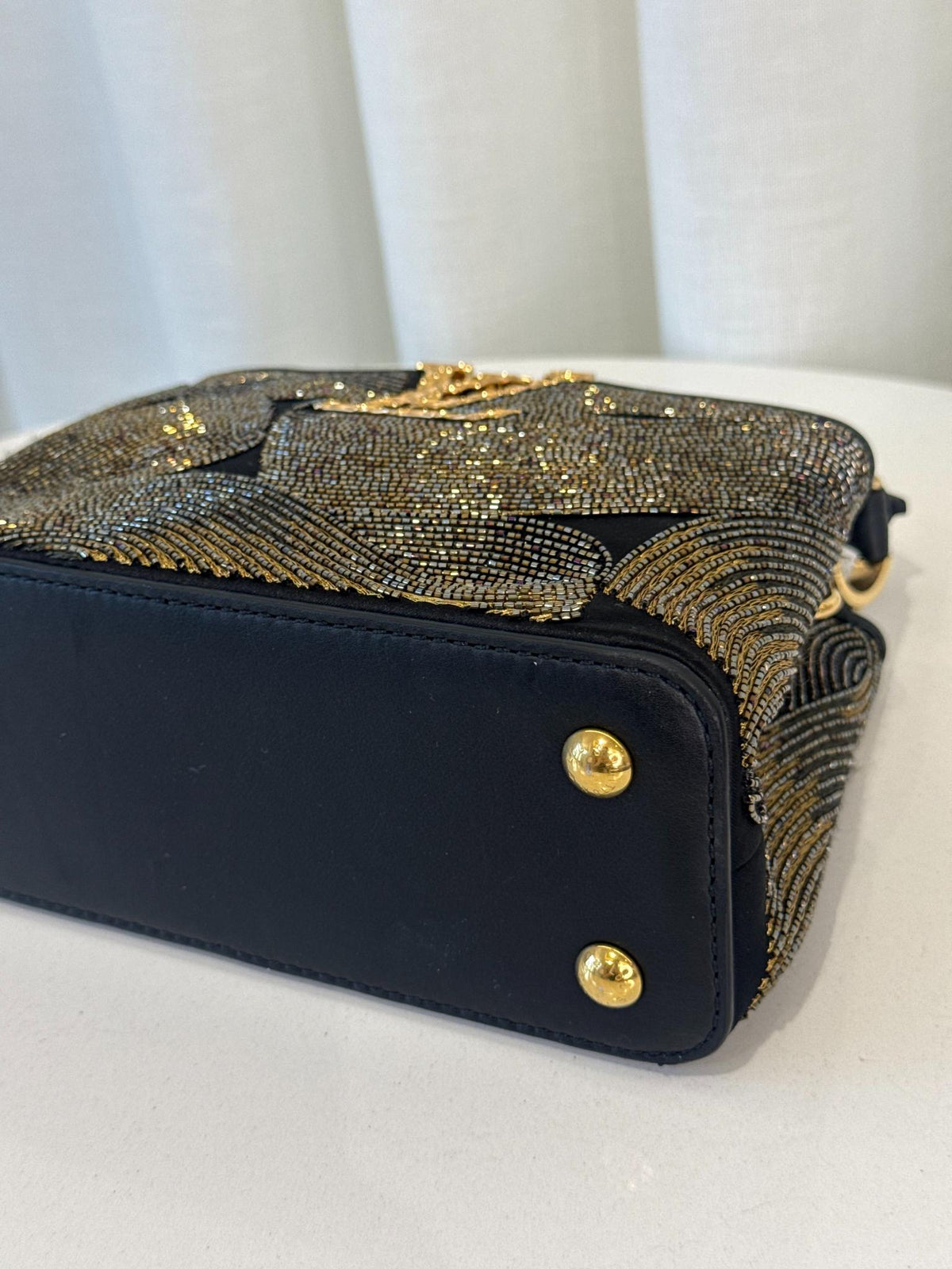 Louis Vuitton Exclusive Cruella Black/Gold Beaded Satin Mini Capucines