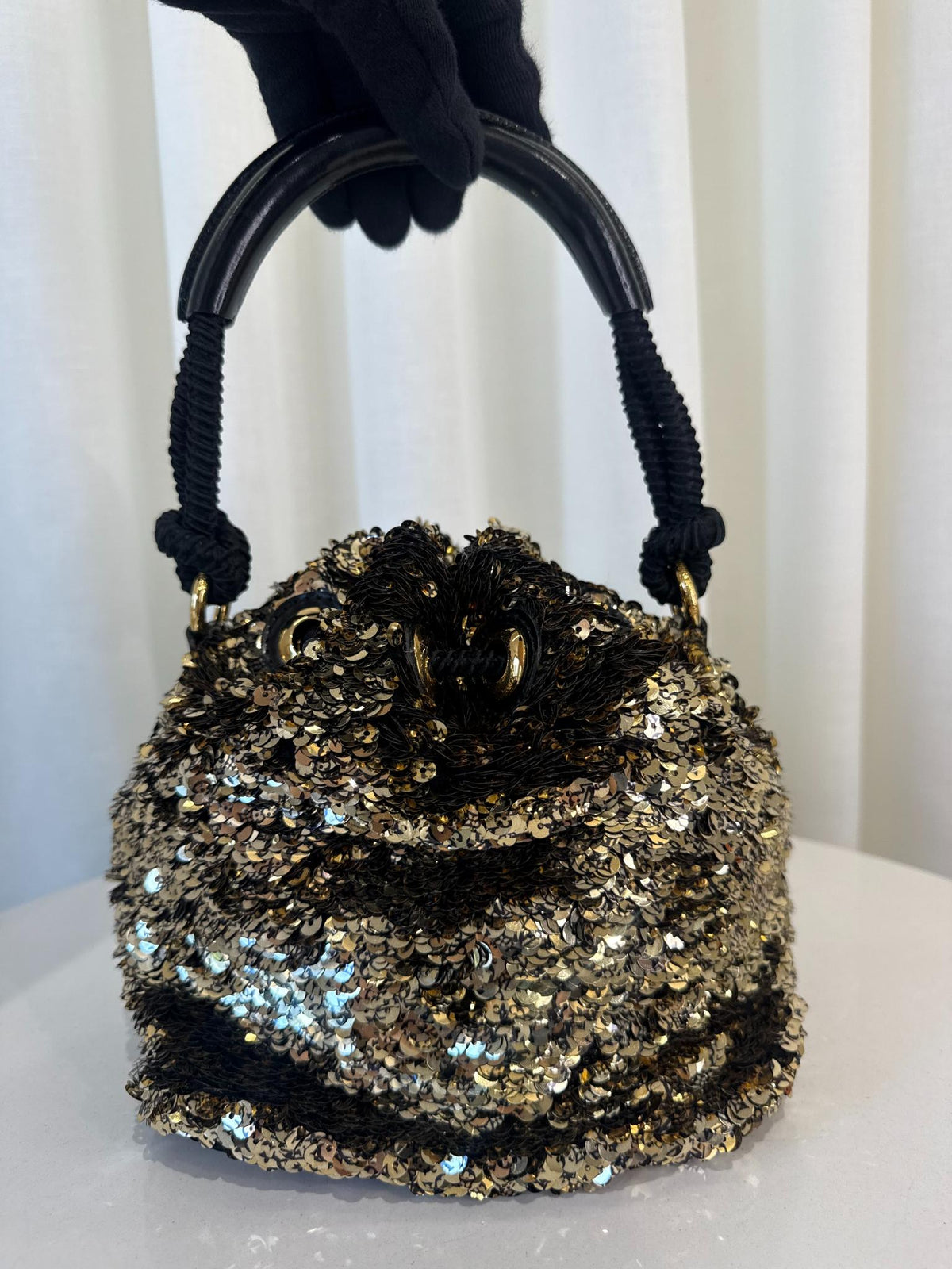 Louis Vuitton Limited Edition Gold Sequin Mini Noe Rococo Bag
