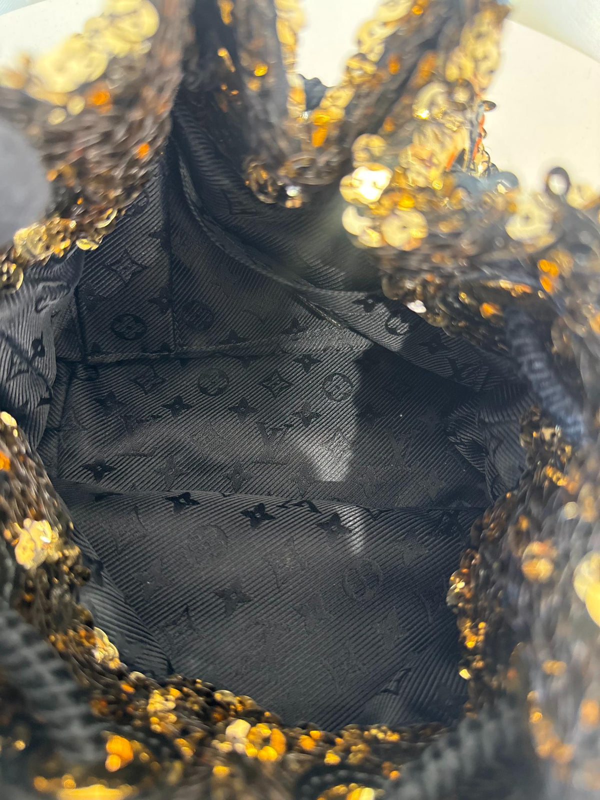 Louis Vuitton Limited Edition Gold Sequin Mini Noe Rococo Bag