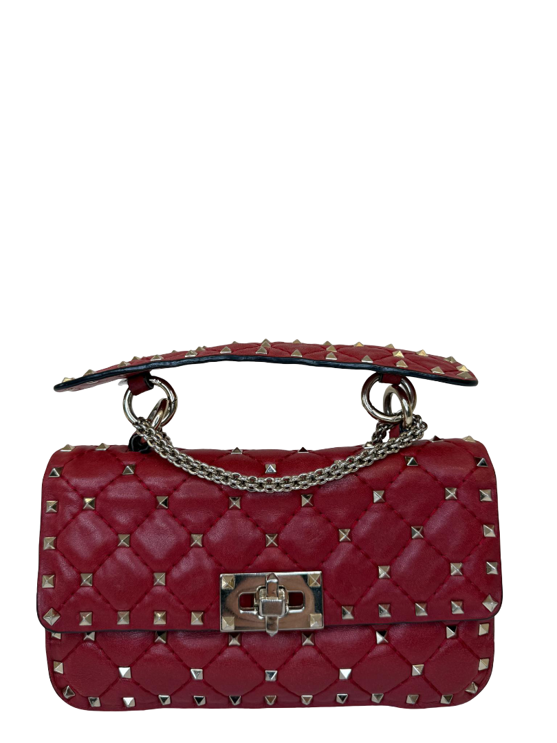 Valentino Red Leather Rockstud Spike Small Crossbody Bag