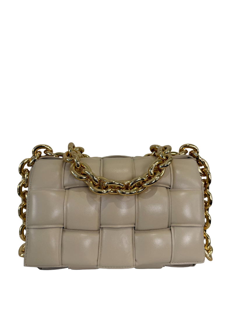 Bottega Veneta Beige Lambskin Maxi Intreccio Padded Chain Cassette