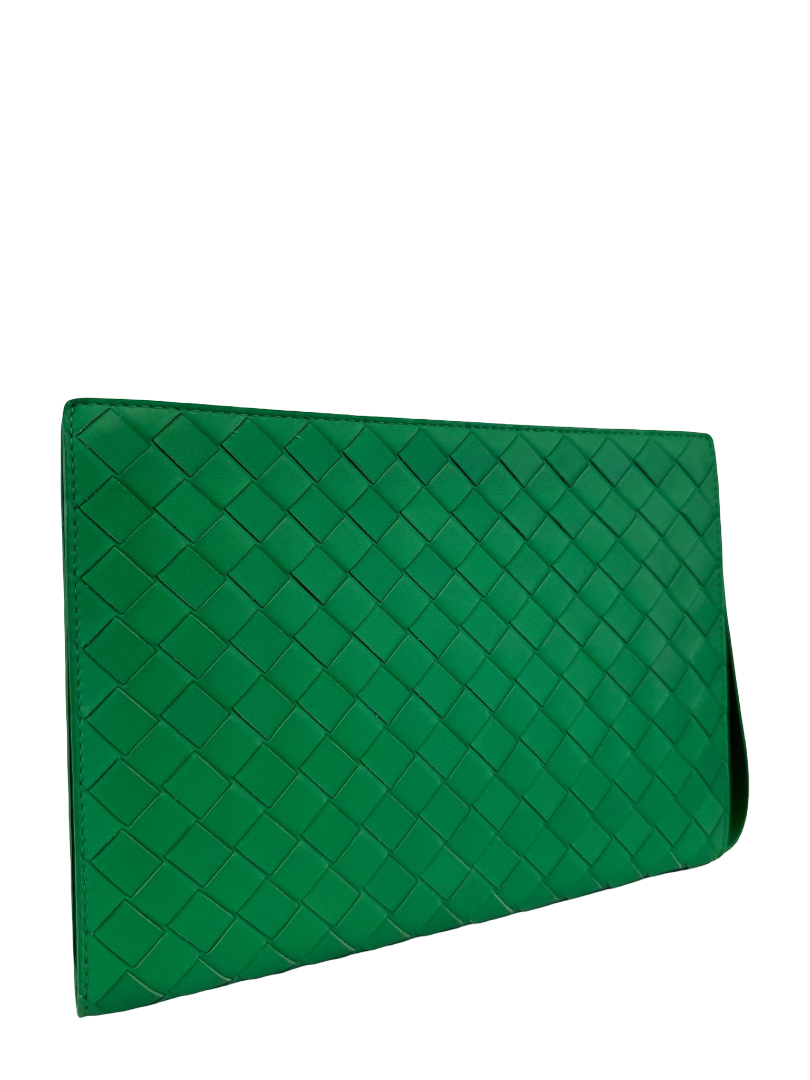 Bottega Veneta Parakeet Green Intrecciato-Weave Clutch