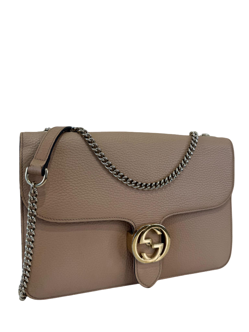 Gucci Dollar Calfskin Interlocking G Beige Leather Crossbody bag