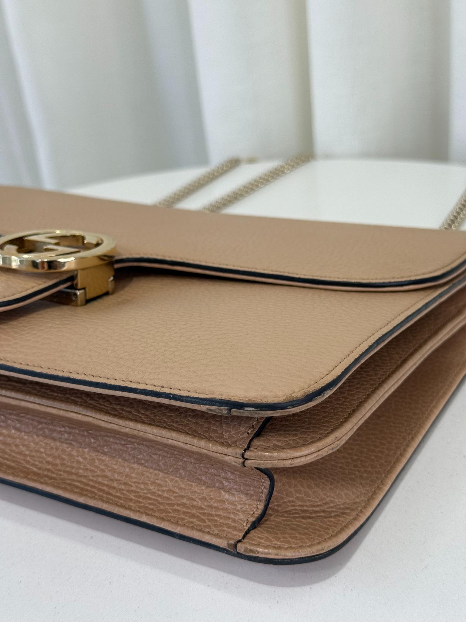 Gucci Dollar Calfskin Interlocking G Beige Leather Crossbody bag