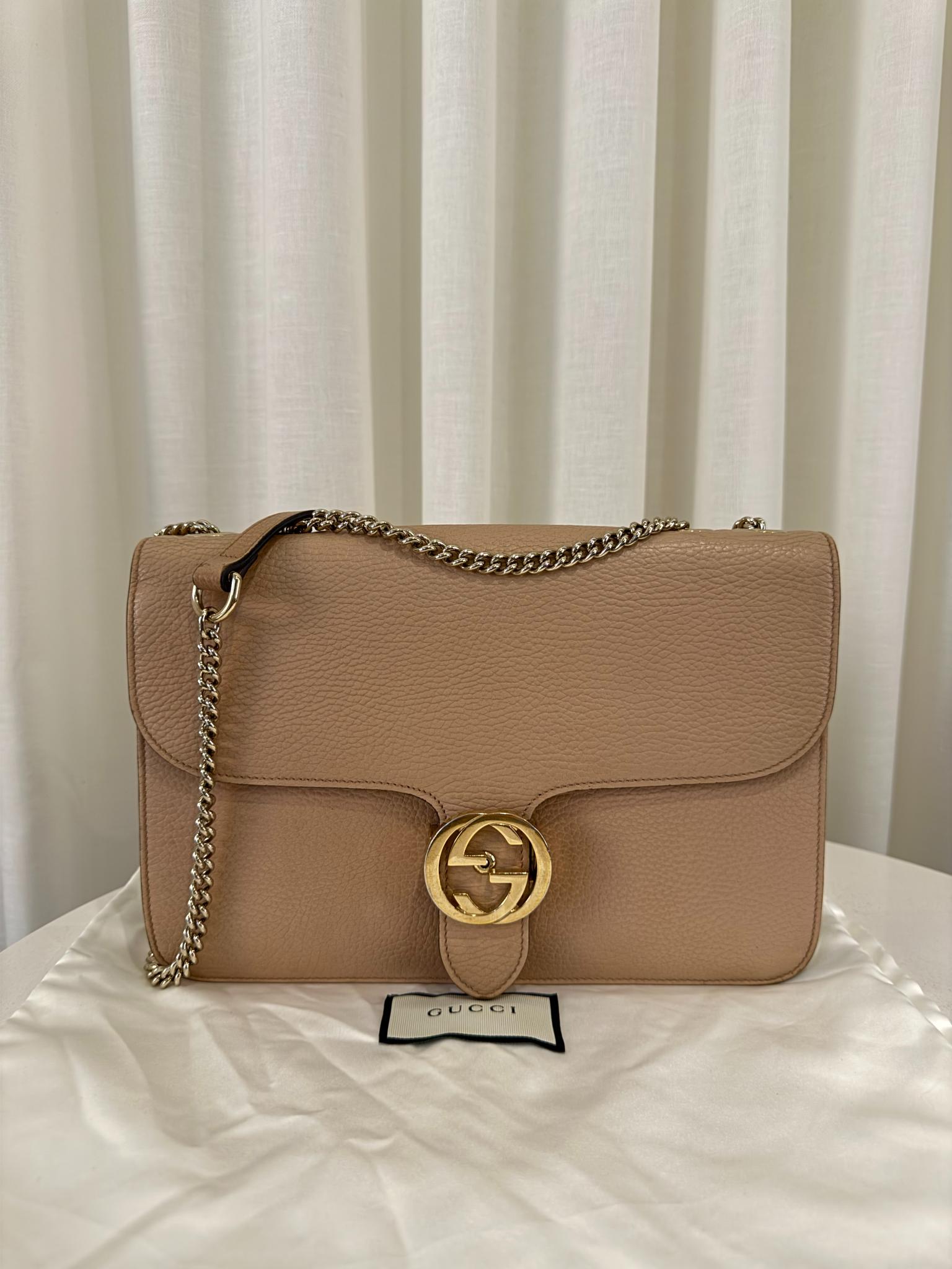 Gucci Dollar Calfskin Interlocking G Beige Leather Crossbody bag