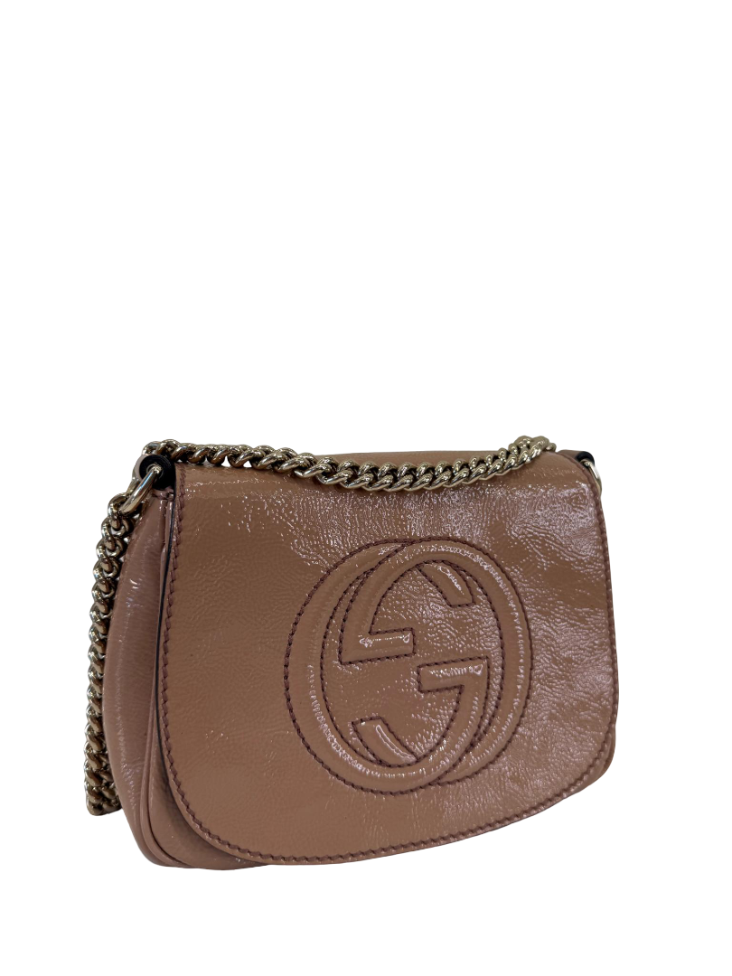 Gucci Soho Beige Patent Leather Flap Chain