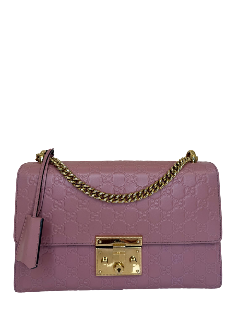 Gucci Pink Guccissima Leather Medium Padlock Shoulder Bag