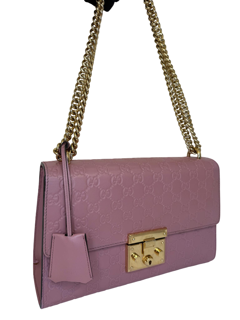 Gucci Pink Guccissima Leather Medium Padlock Shoulder Bag