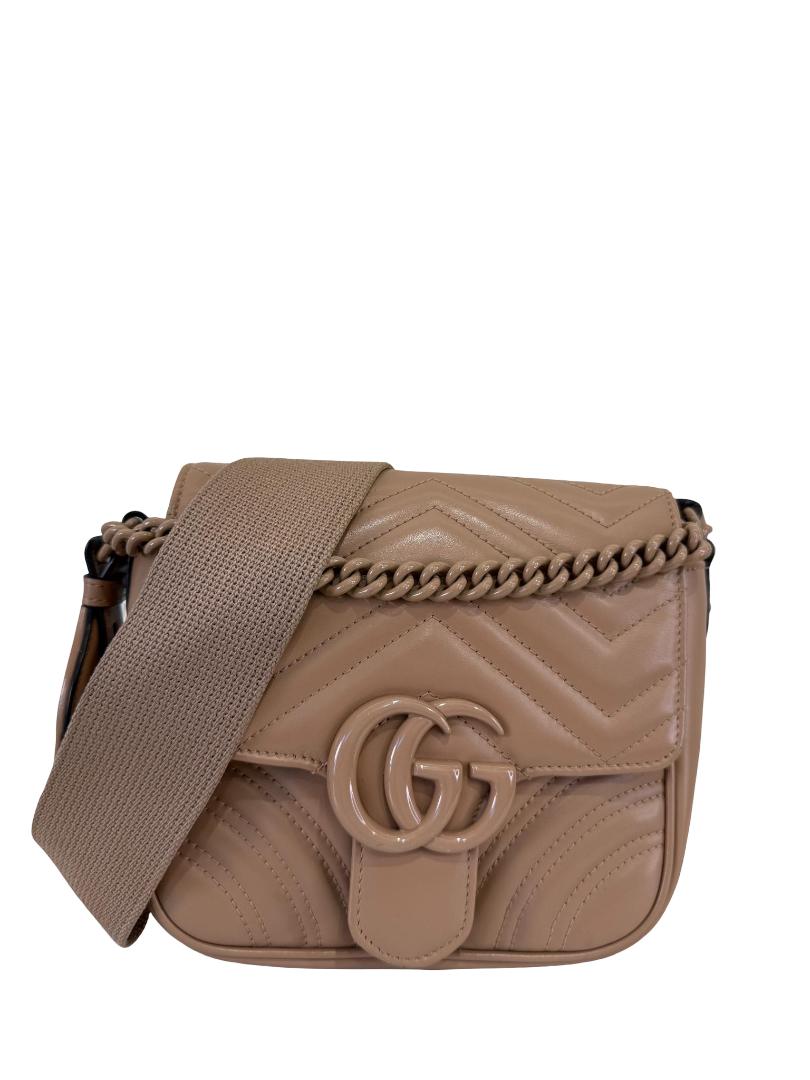 Gucci Calfskin Matelasse Monochrome Mini GG Marmont Crossbody Bag
