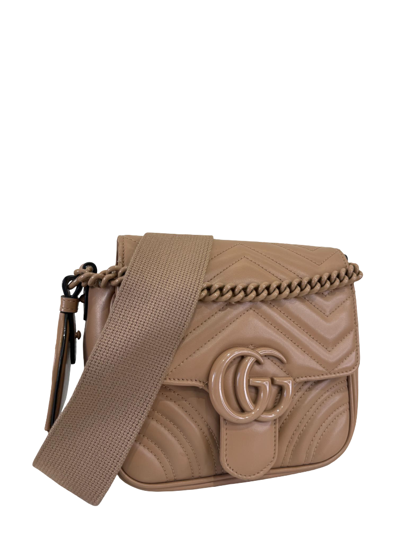 Gucci Calfskin Matelasse Monochrome Mini GG Marmont Crossbody Bag