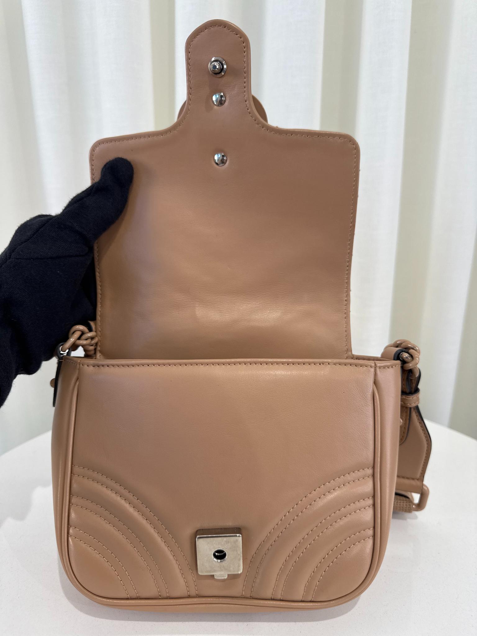 Gucci Calfskin Matelasse Monochrome Mini GG Marmont Crossbody Bag
