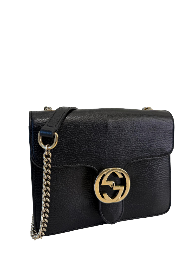 Gucci Small Dollar Calfskin Interlocking G Black Leather Crossbody bag
