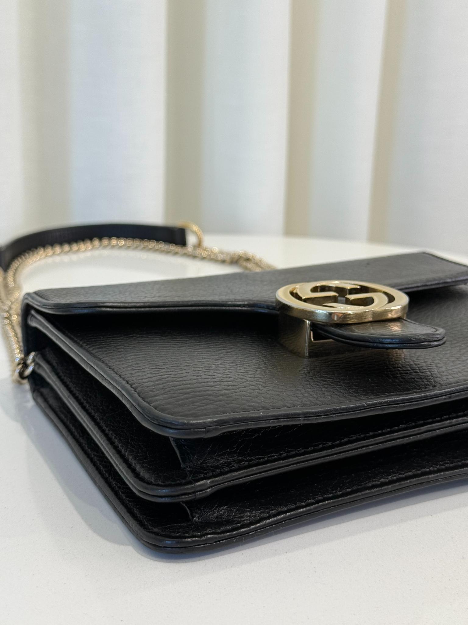 Gucci Small Dollar Calfskin Interlocking G Black Leather Crossbody bag