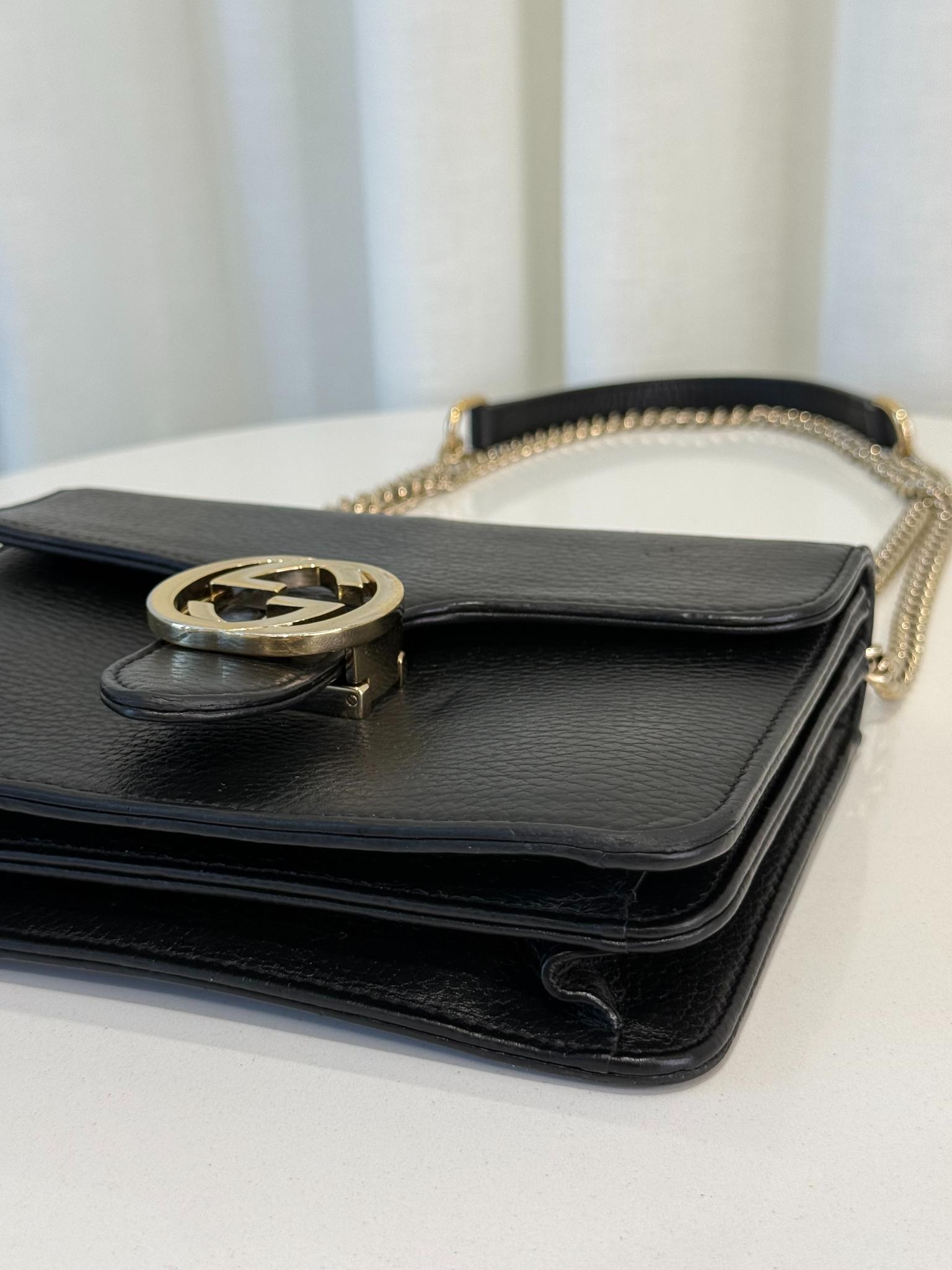 Gucci Small Dollar Calfskin Interlocking G Black Leather Crossbody bag