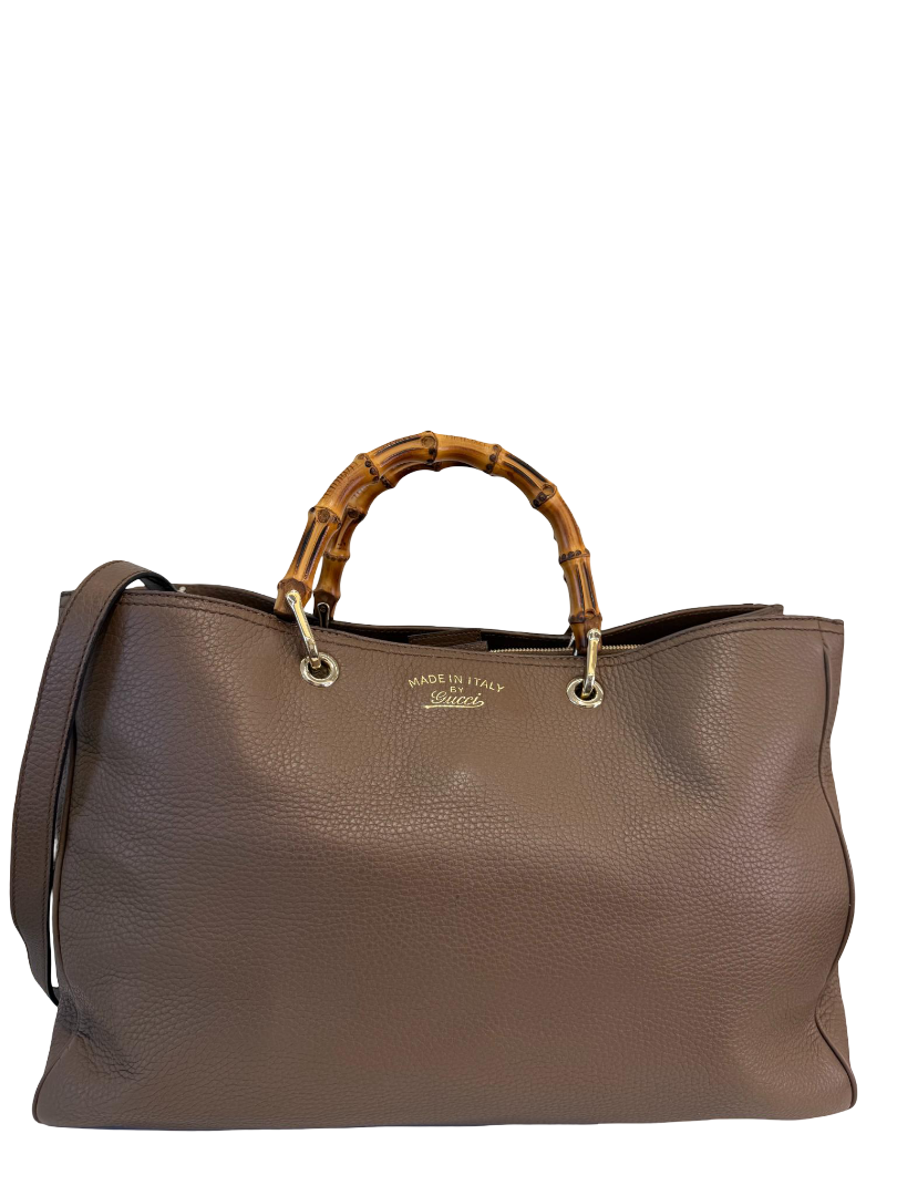 Gucci Brown Leather Large Bamboo Top Handle Shopper Tote