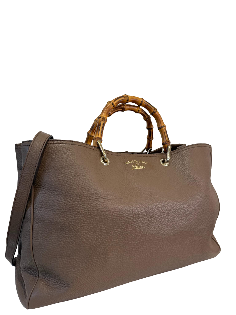 Gucci Brown Leather Large Bamboo Top Handle Shopper Tote