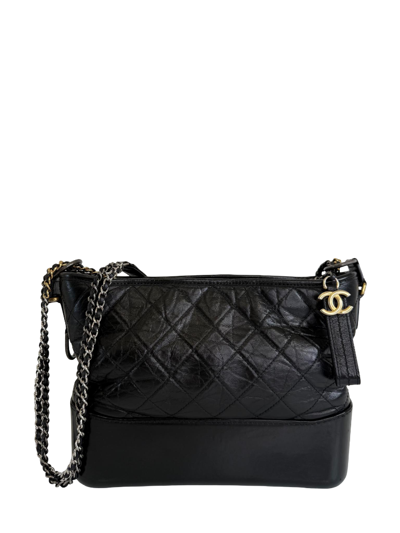Chanel Aged Calfskin Quilted Medium Gabrielle Hobo Black
