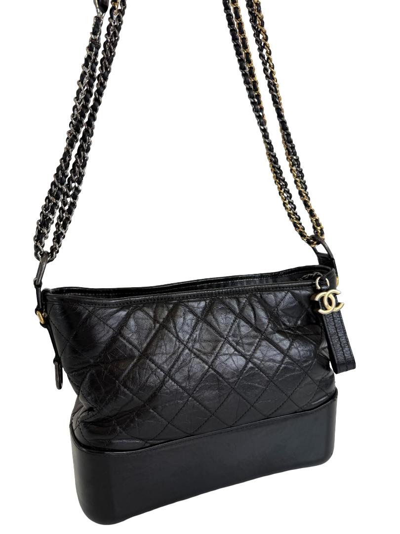 Chanel Aged Calfskin Quilted Medium Gabrielle Hobo Black