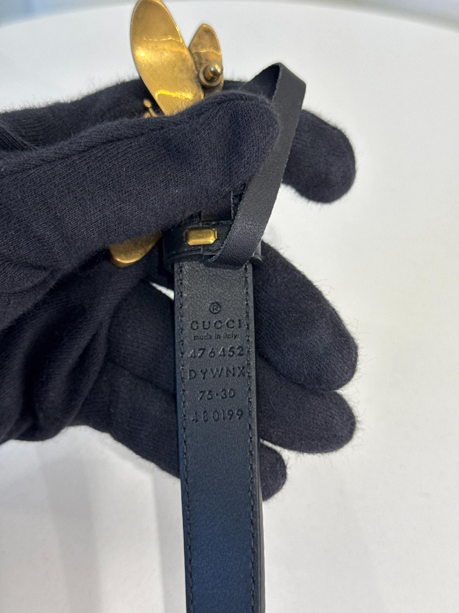 Gucci Queen Margaret Black Leather Bee Belt