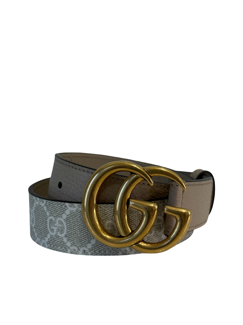 Gucci GG Marmont Beige/White Supreme Coated Canvas Belt