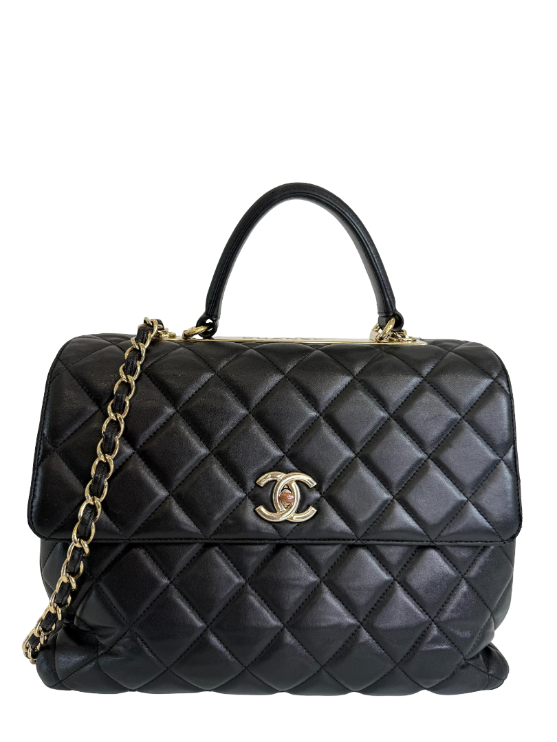 Chanel Trendy CC Black Quilted Lambskin Leather Large Top Handle Bag