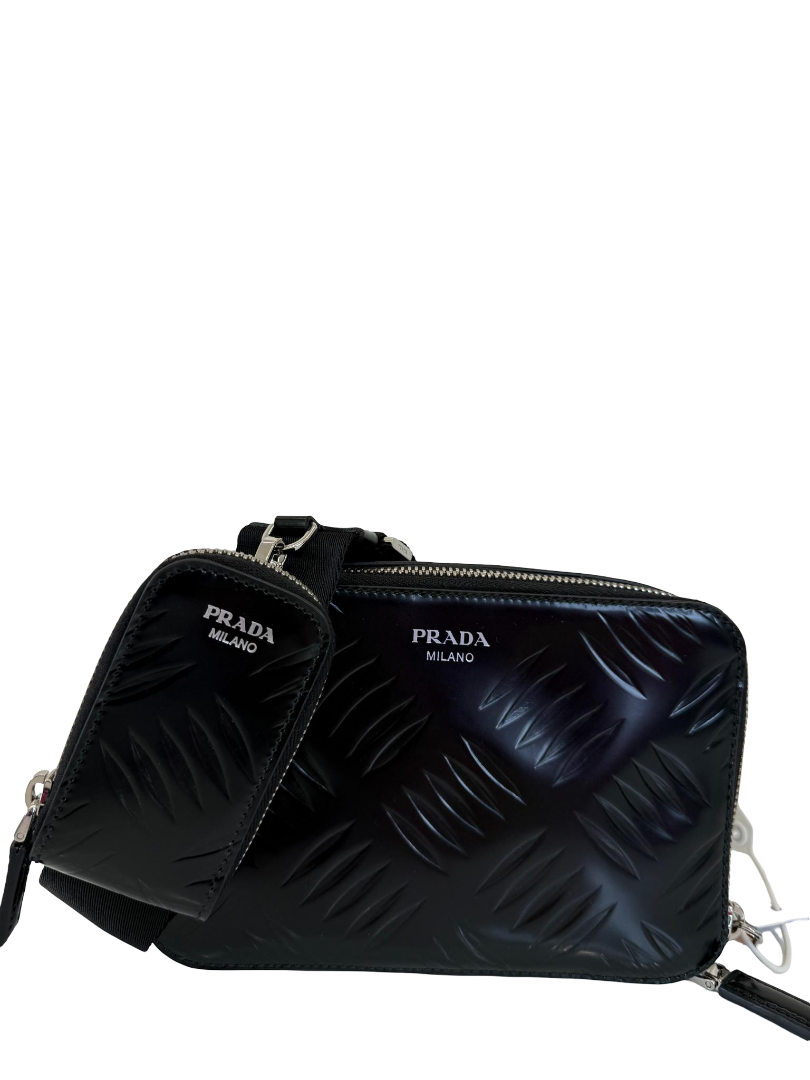 Prada Brique Brushed Leather Crossbody Bag Black