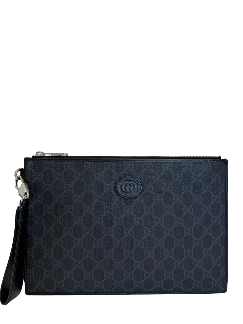 Gucci Black/Grey GG Supreme Canvas Men's Pouch