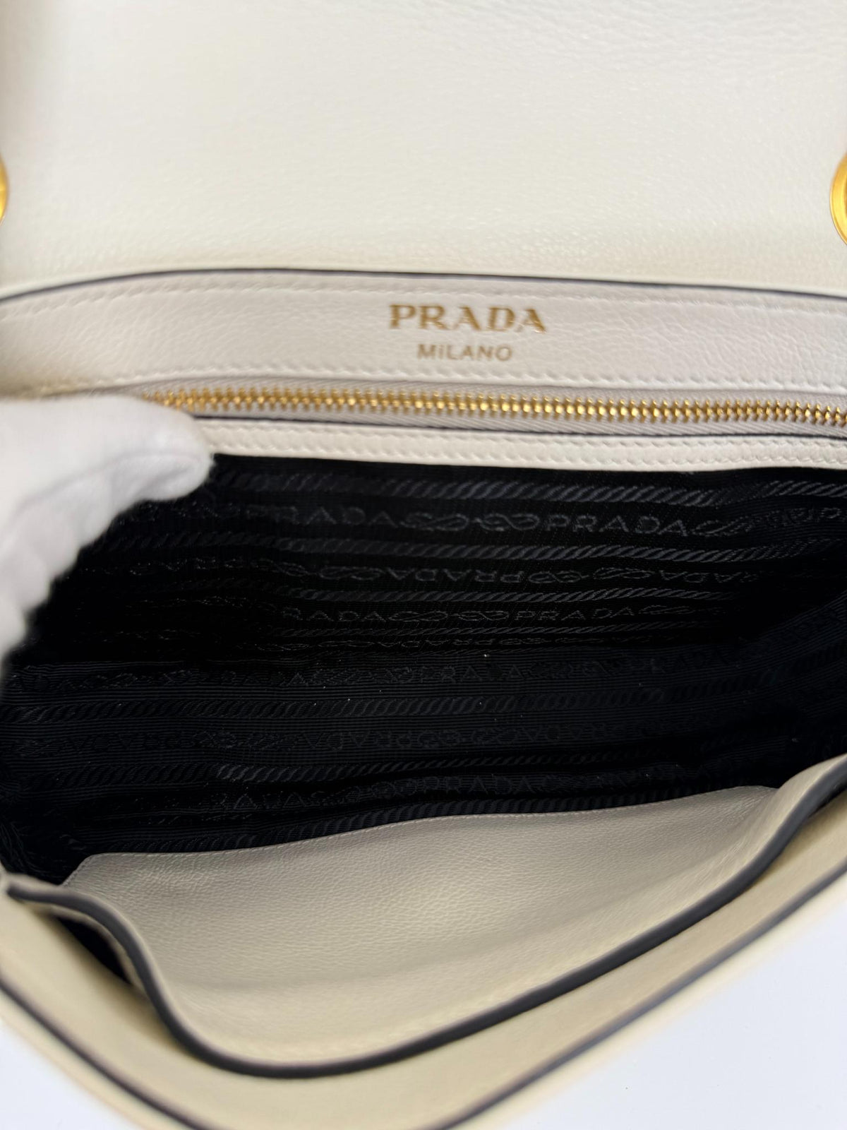 Prada Pattina White Gold Studded Shoulder Bag