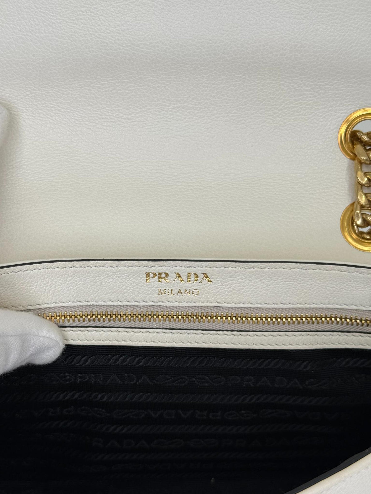 Prada Pattina White Gold Studded Shoulder Bag