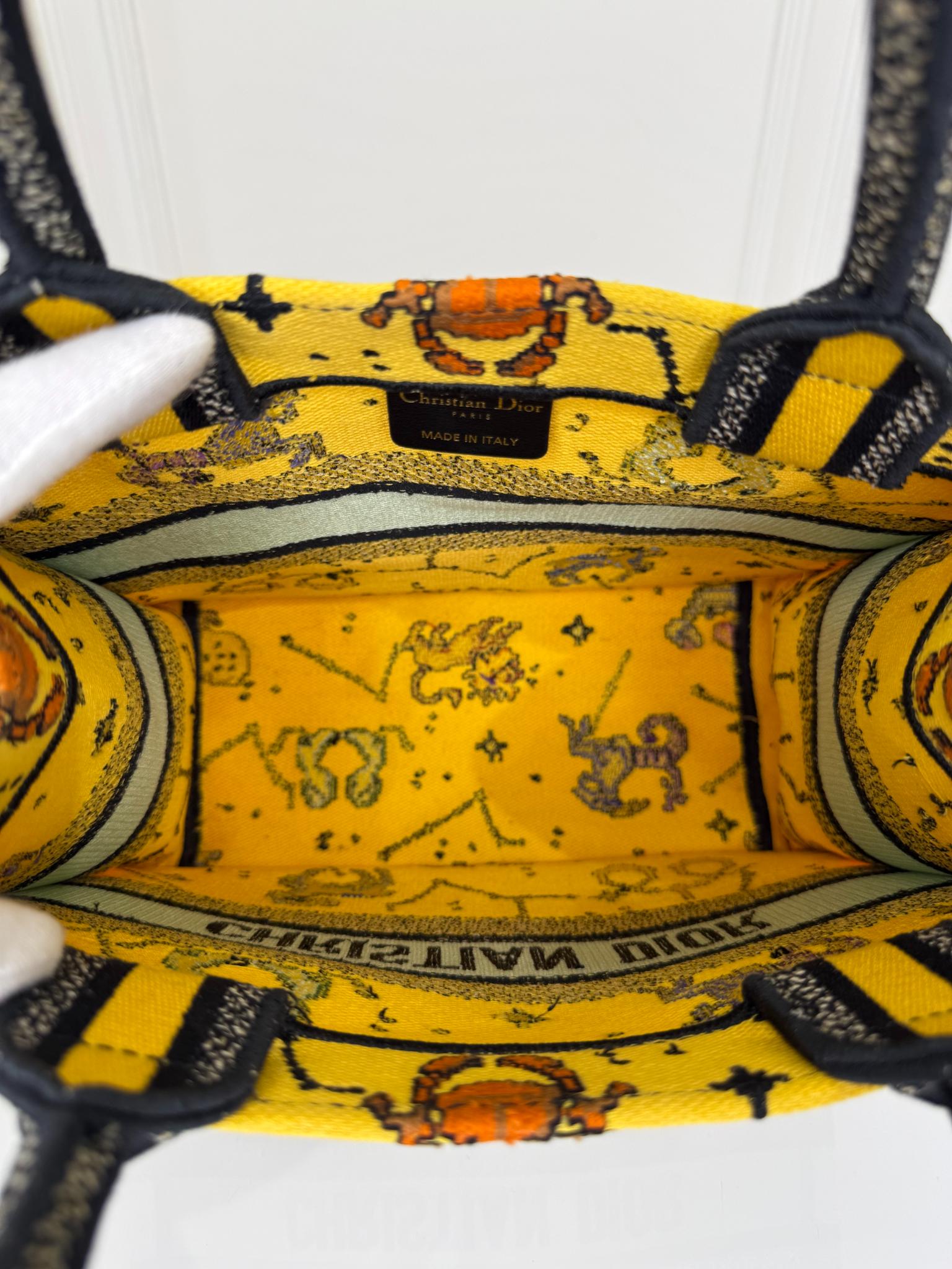 Christian Dior Canvas Embroidered Small Pixel Zodiac Book Tote Yellow