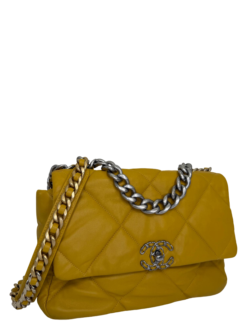Chanel 19 Yellow Quilted Goatskin Medium Flap Gold/Ruthenium Hardware