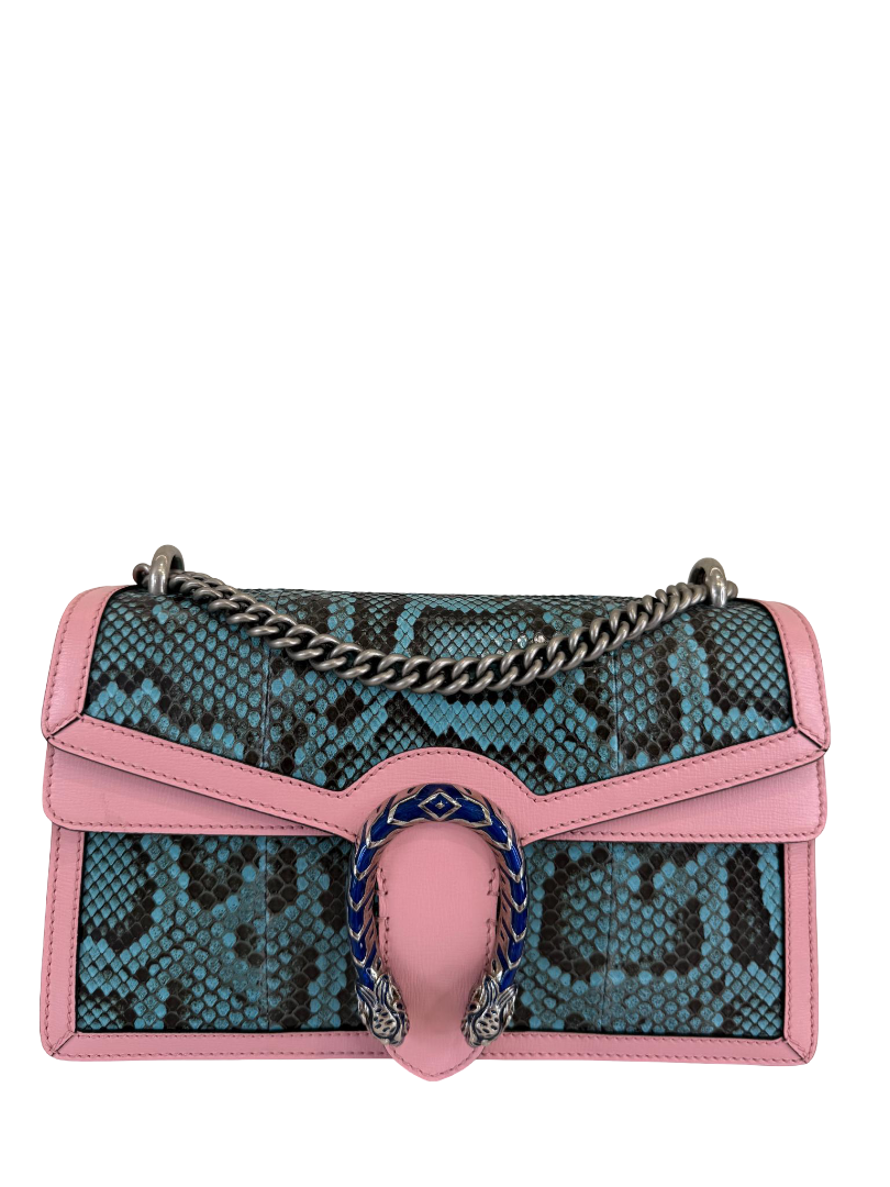 Gucci Limited Edition Pink/Blue Leather/Python Small Dionysus Shoulder Bag