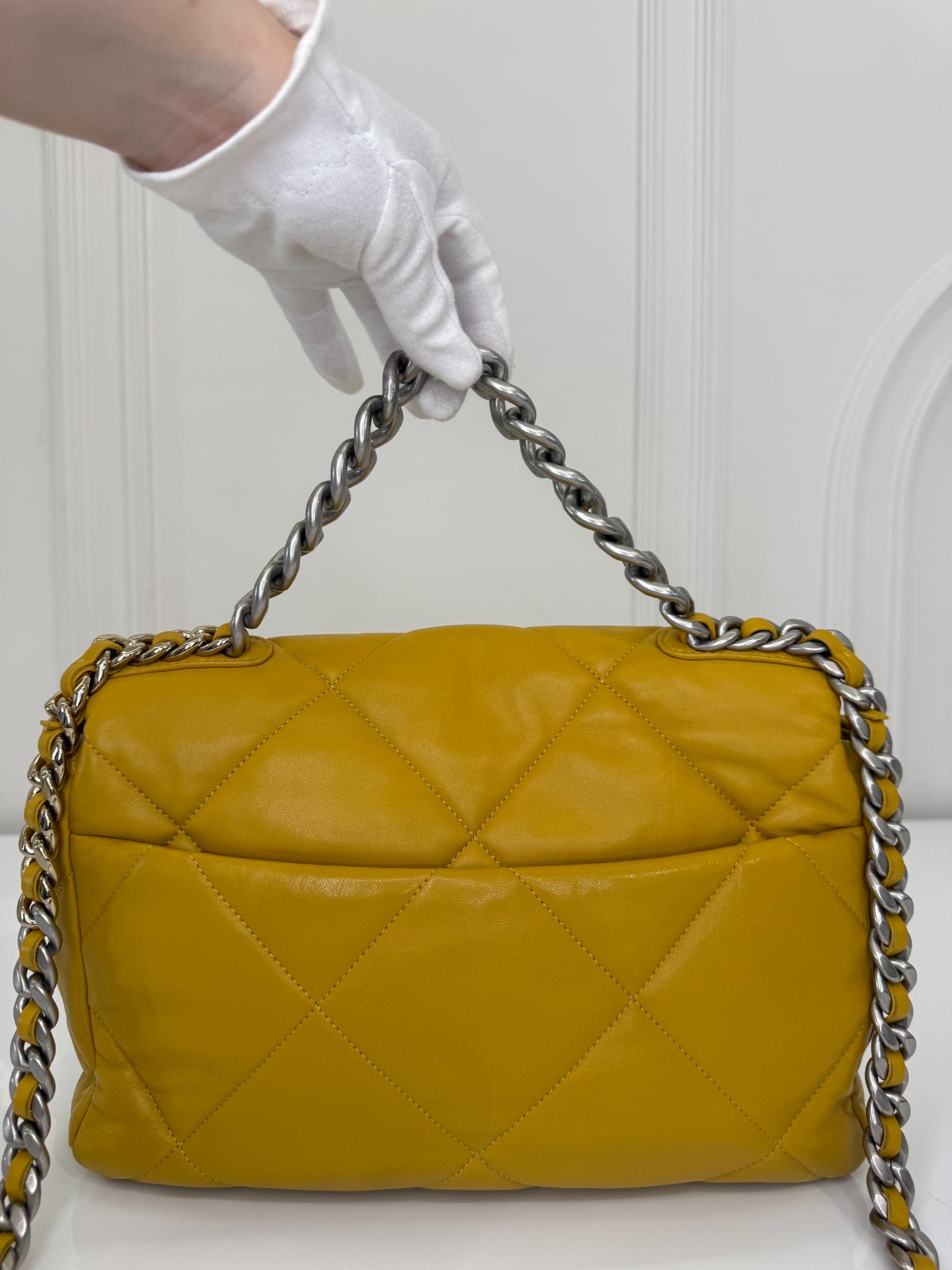Chanel 19 Yellow Quilted Goatskin Medium Flap Gold/Ruthenium Hardware