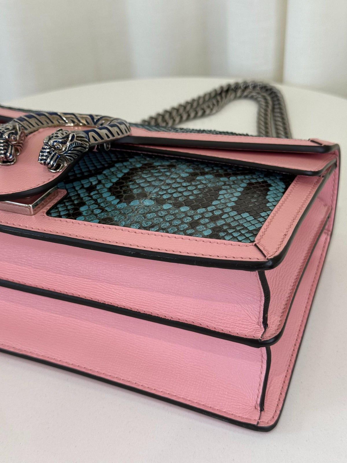 Gucci Limited Edition Pink/Blue Leather/Python Small Dionysus Shoulder Bag