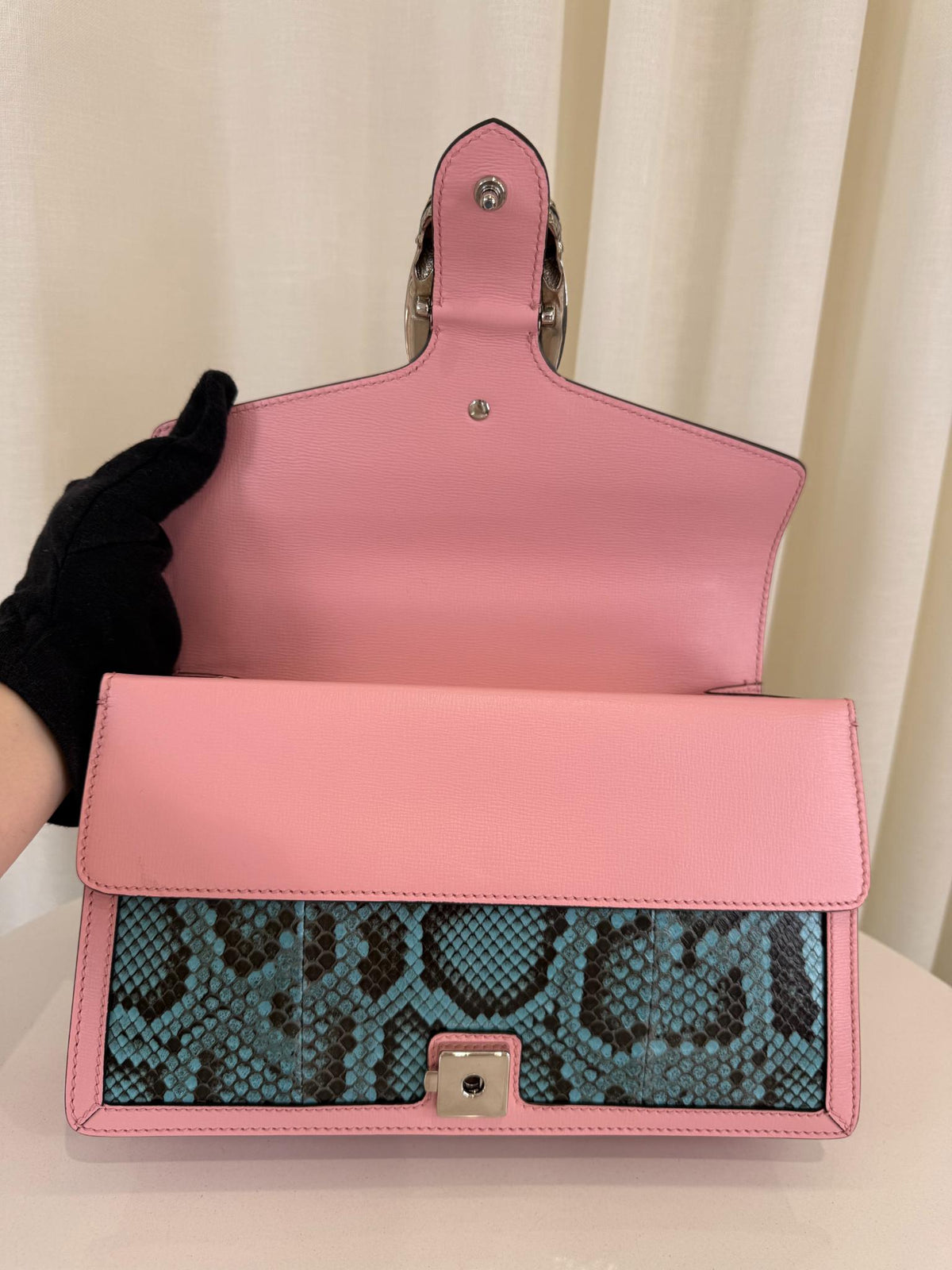 Gucci Limited Edition Pink/Blue Leather/Python Small Dionysus Shoulder Bag