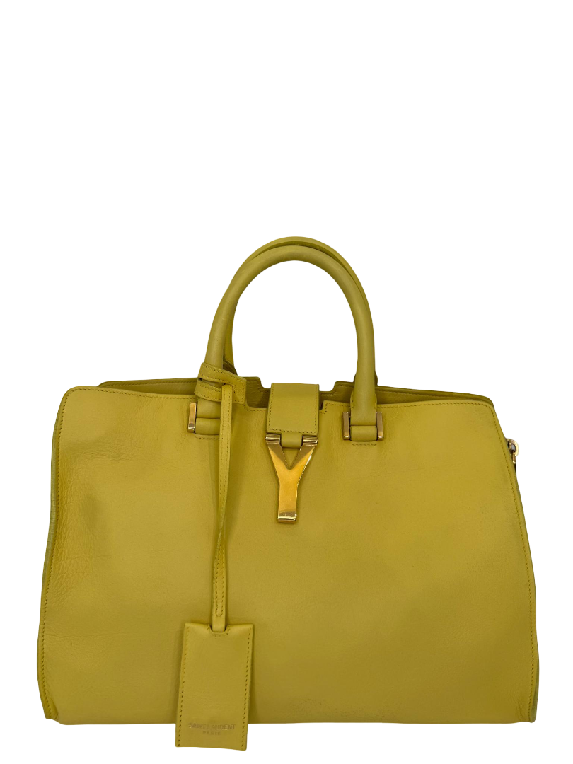 Saint Laurent Yellow Calfskin Leather Small Y-Line Cabas Top Handle Bag