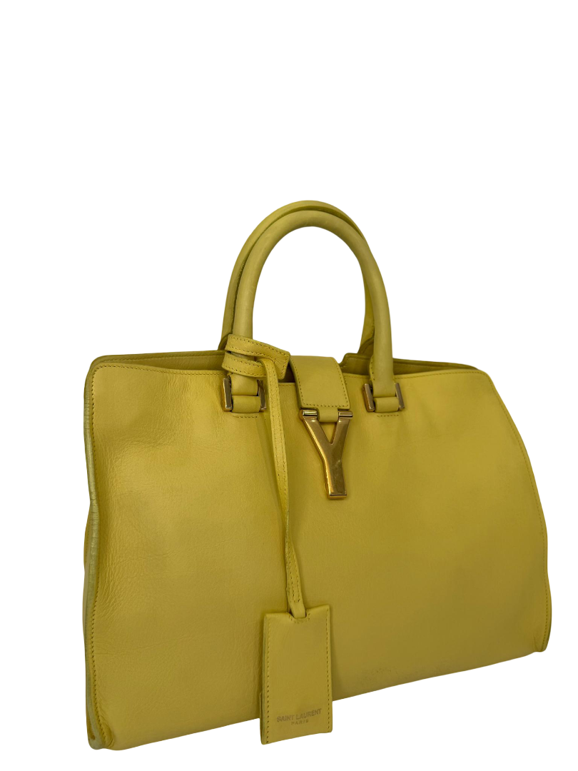 Saint Laurent Yellow Calfskin Leather Small Y-Line Cabas Top Handle Bag