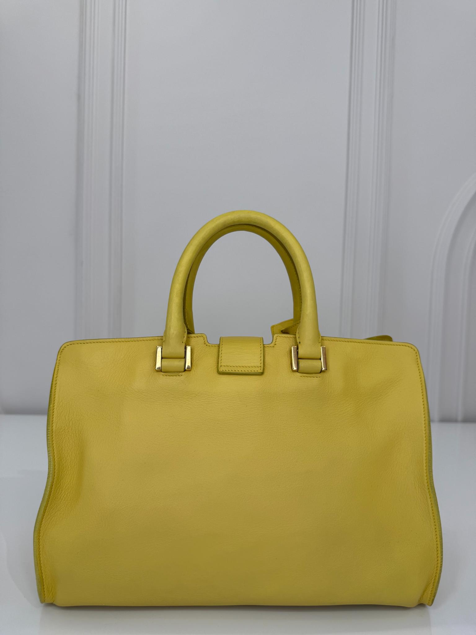 Saint Laurent Yellow Calfskin Leather Small Y-Line Cabas Top Handle Bag