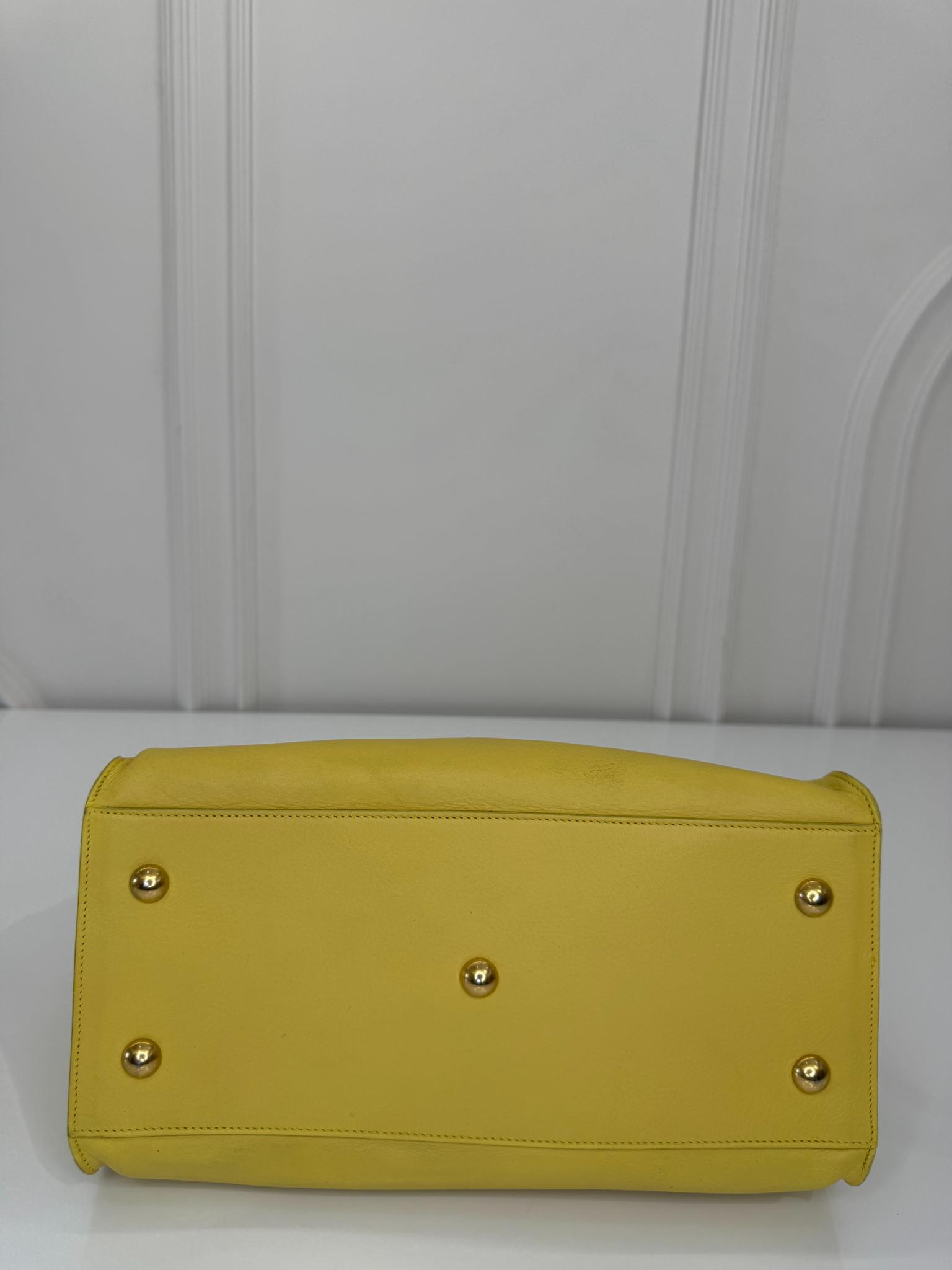 Saint Laurent Yellow Calfskin Leather Small Y-Line Cabas Top Handle Bag