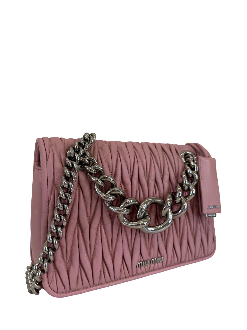 Miu Miu Pink Sheepskin Quilted Leather Shoulder Bag