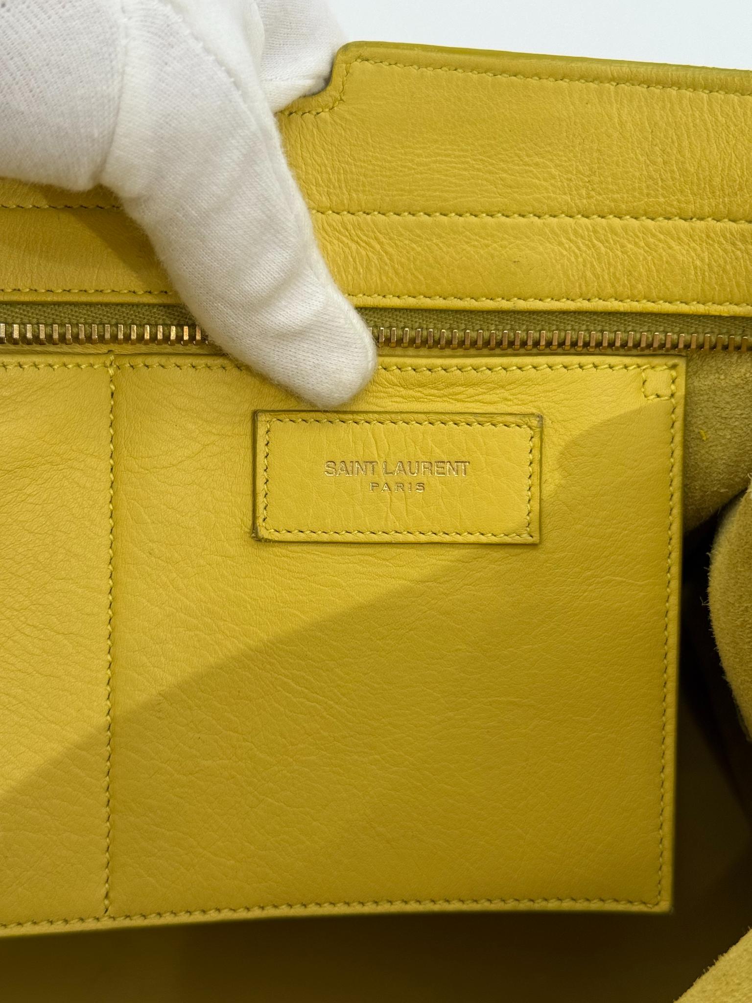 Saint Laurent Yellow Calfskin Leather Small Y-Line Cabas Top Handle Bag